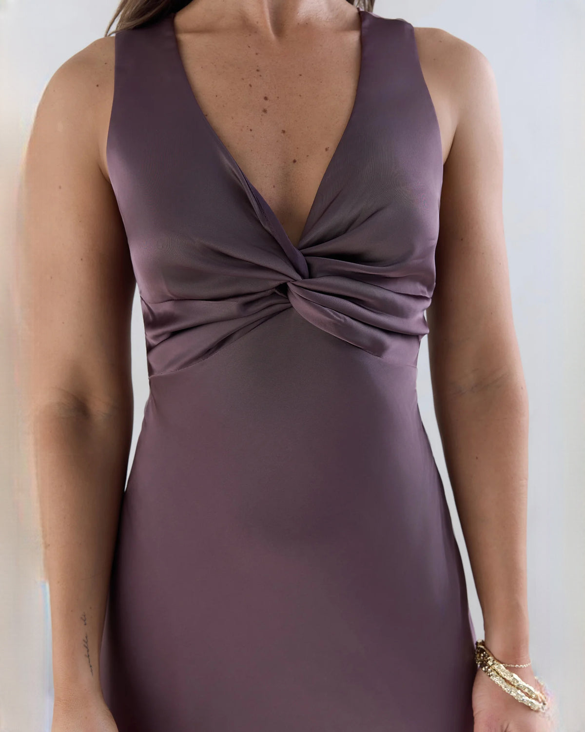 sleeveless satin a-line maxi bridesmaid dress - image 3