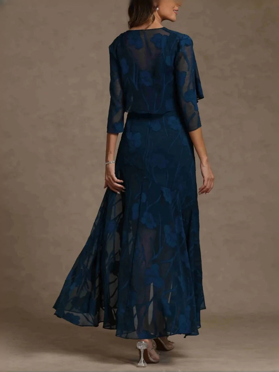Deep Red high-low mother of the bride dress, alternate view showing the dress shape and hem