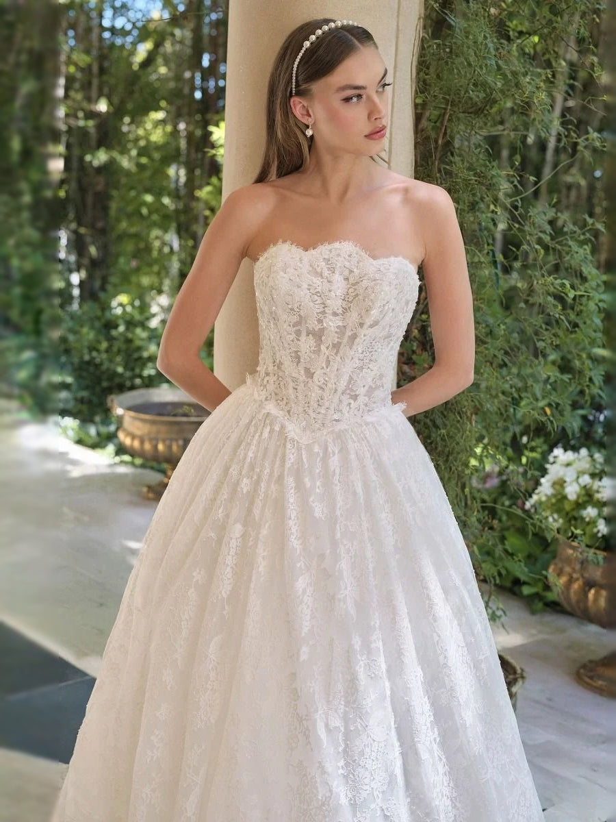 Ivory floor-length wedding dress, alternate view showing the dress shape and hem