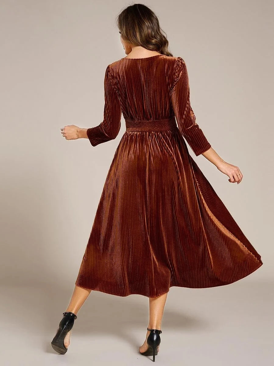 Black midi mother of the bride dress, alternate view showing the dress shape and hem
