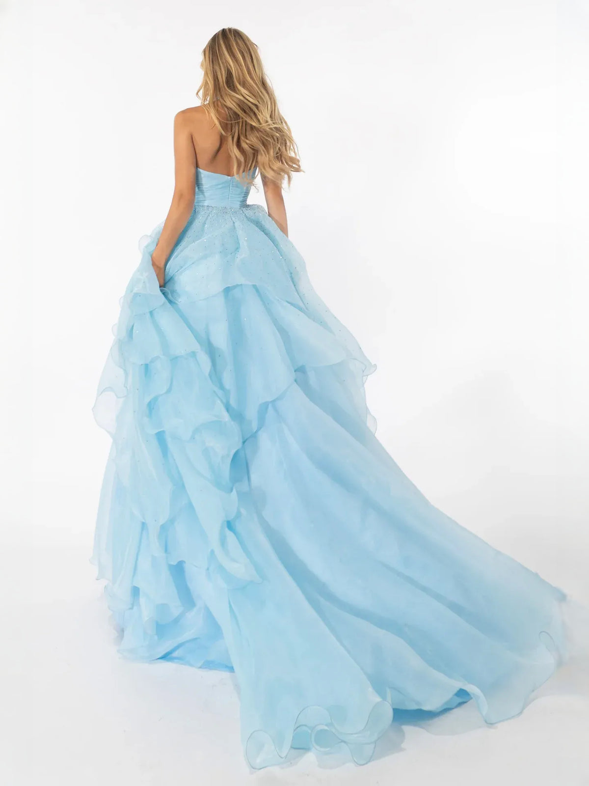 Light Blue floor-length prom dress, alternate view showing the dress shape and hem