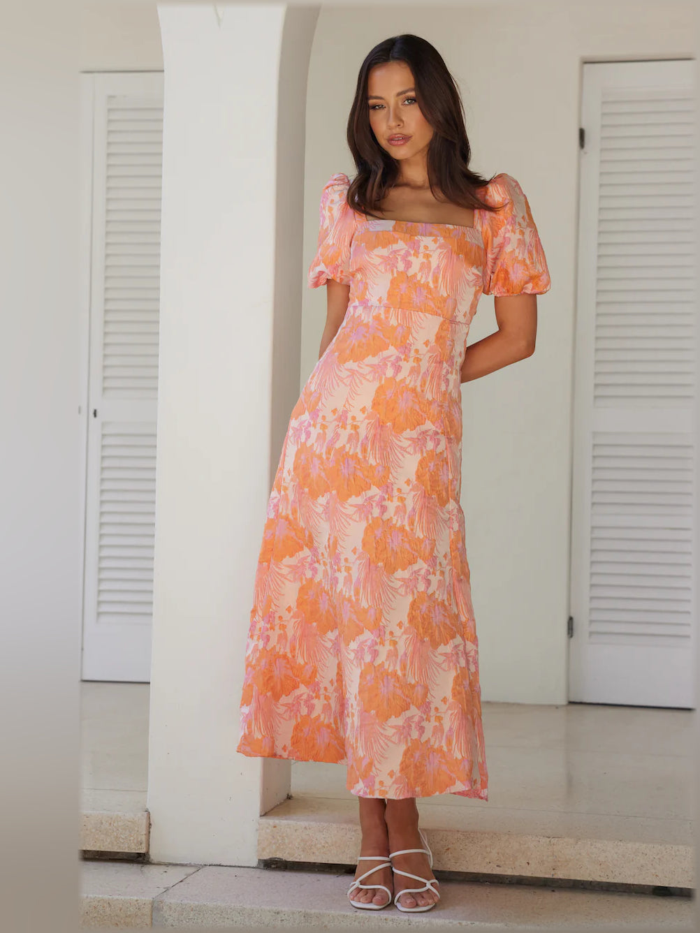 Pink midi formal dress, alternate view showing the bodice