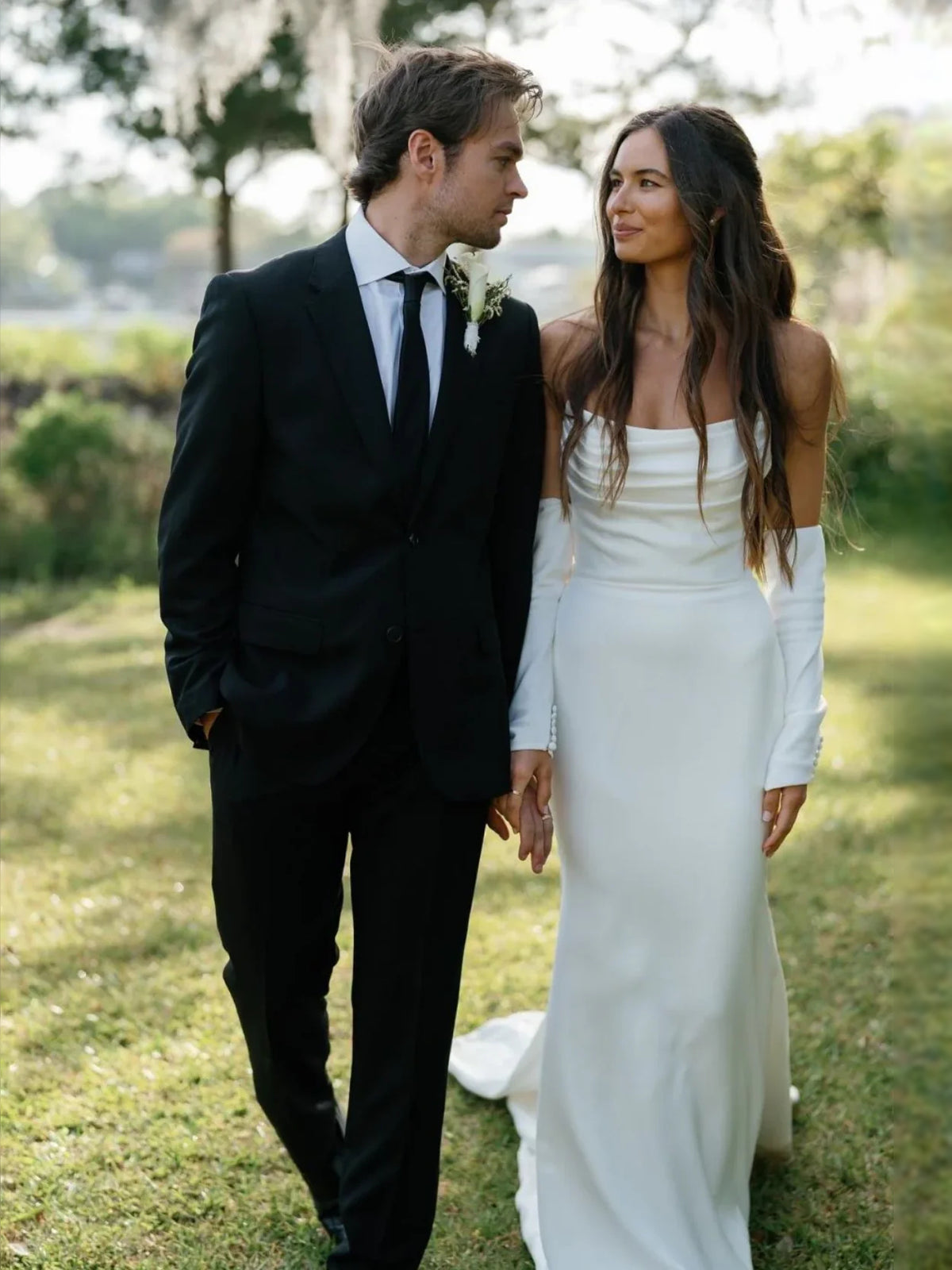 White floor-length wedding dress, alternate view showing the dress shape and hem