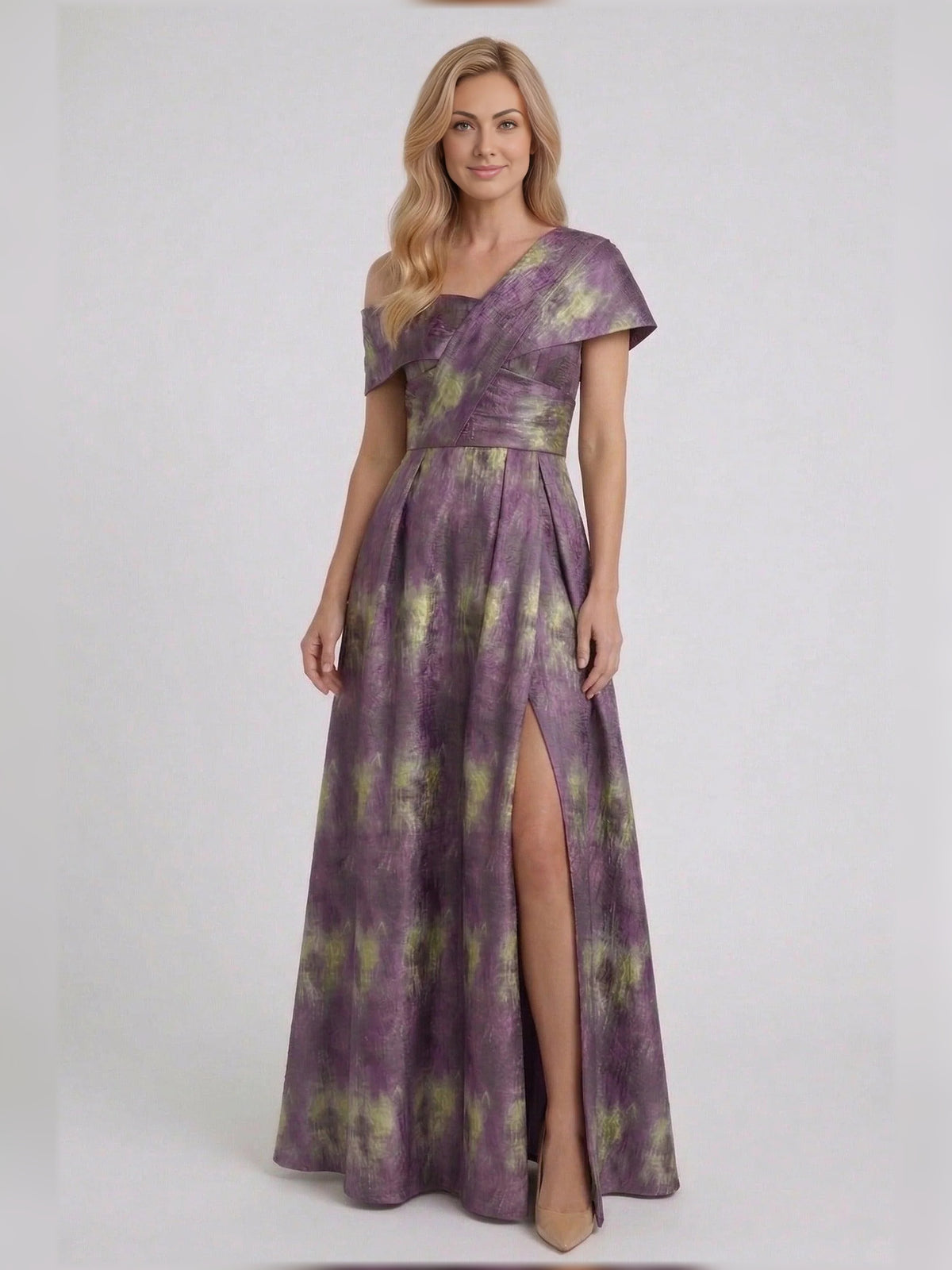 Fuchsia floor-length mother of the bride dress, alternate view showing the dress shape and hem
