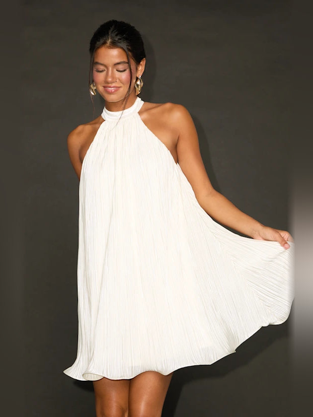 Ivory mini homecoming dress, alternate view showing the dress shape and hem