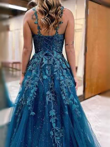Royal Blue floor-length prom dress, alternate view showing the dress shape and hem