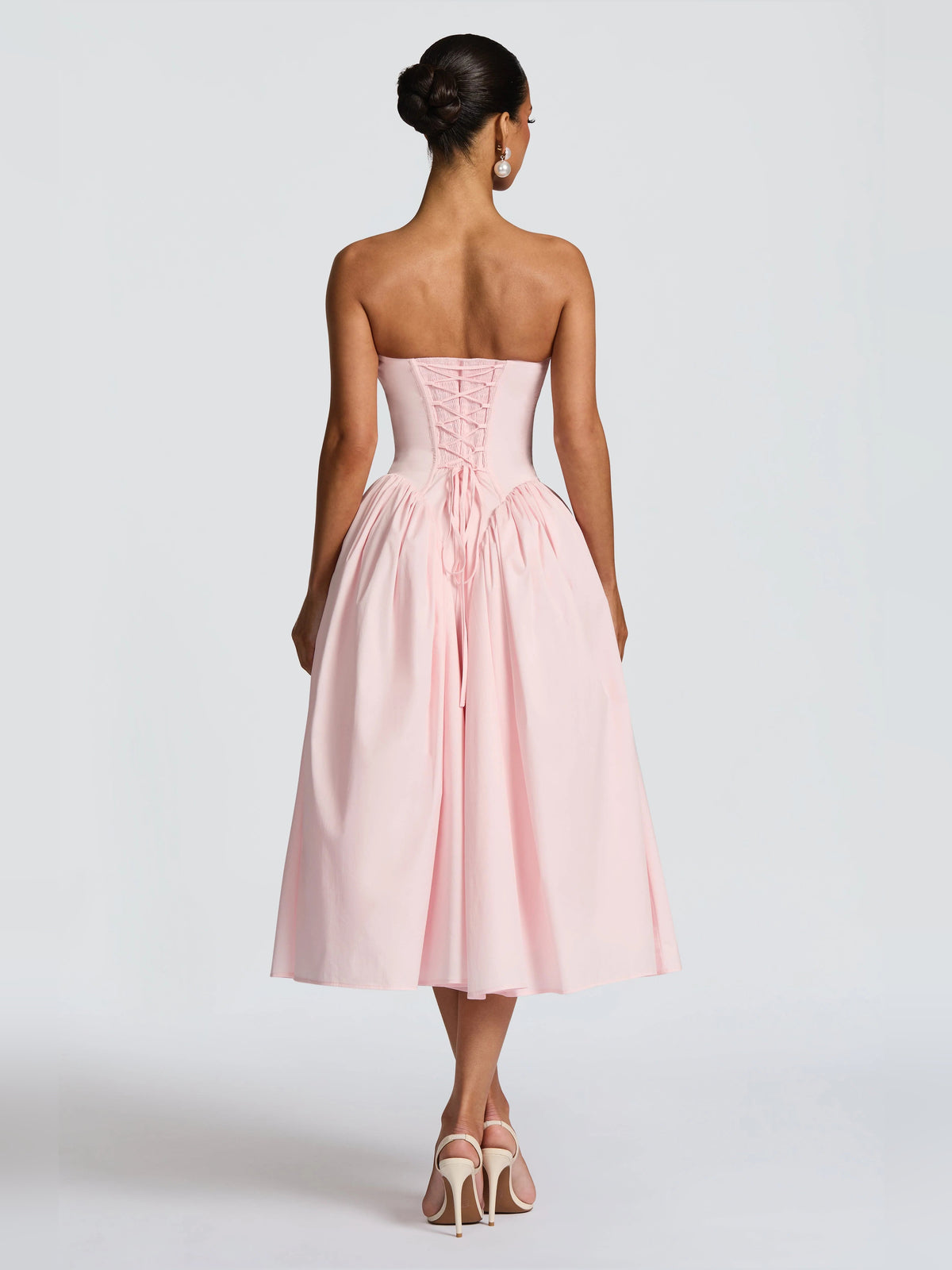Blush midi formal dress, alternate view showing the bodice