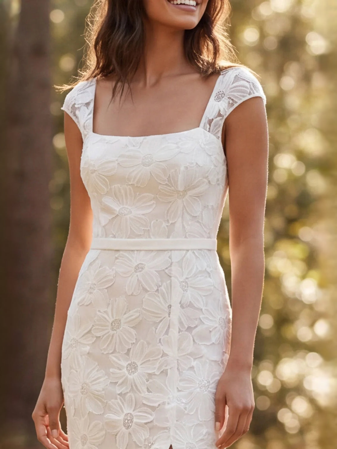 Ivory floor-length wedding dress, alternate view showing the dress shape and hem