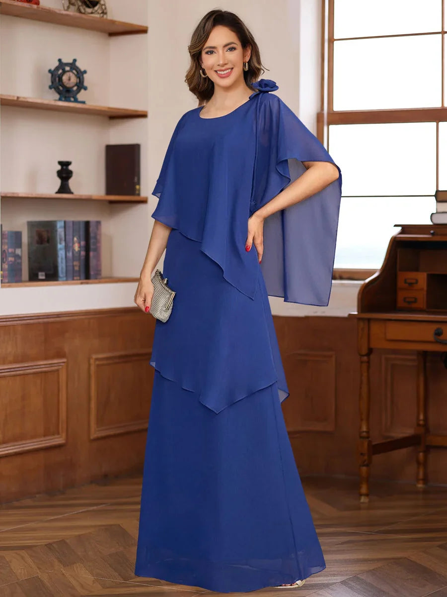 Royal Blue floor-length mother of the bride dress, alternate view showing the dress shape and hem