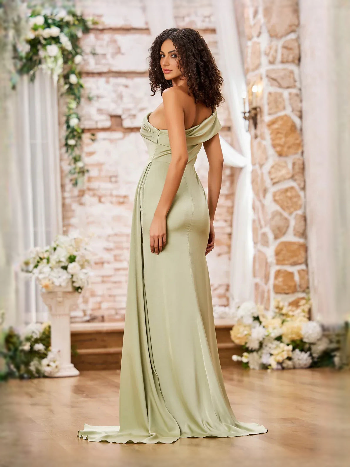 Dusty Sage floor-length prom dress, alternate view showing the dress shape and hem