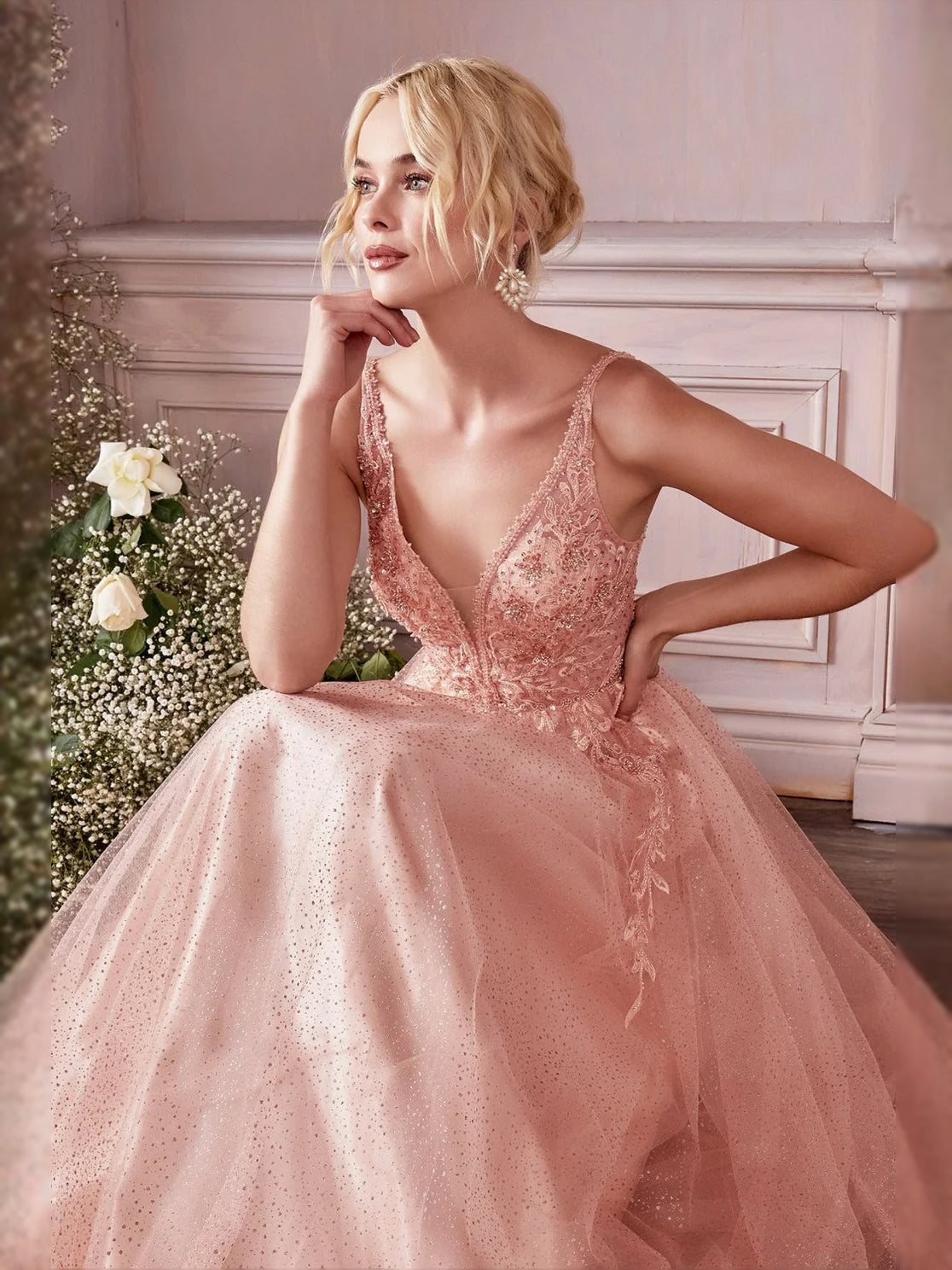 Blush Pink floor-length prom dress, alternate view showing the dress shape and hem