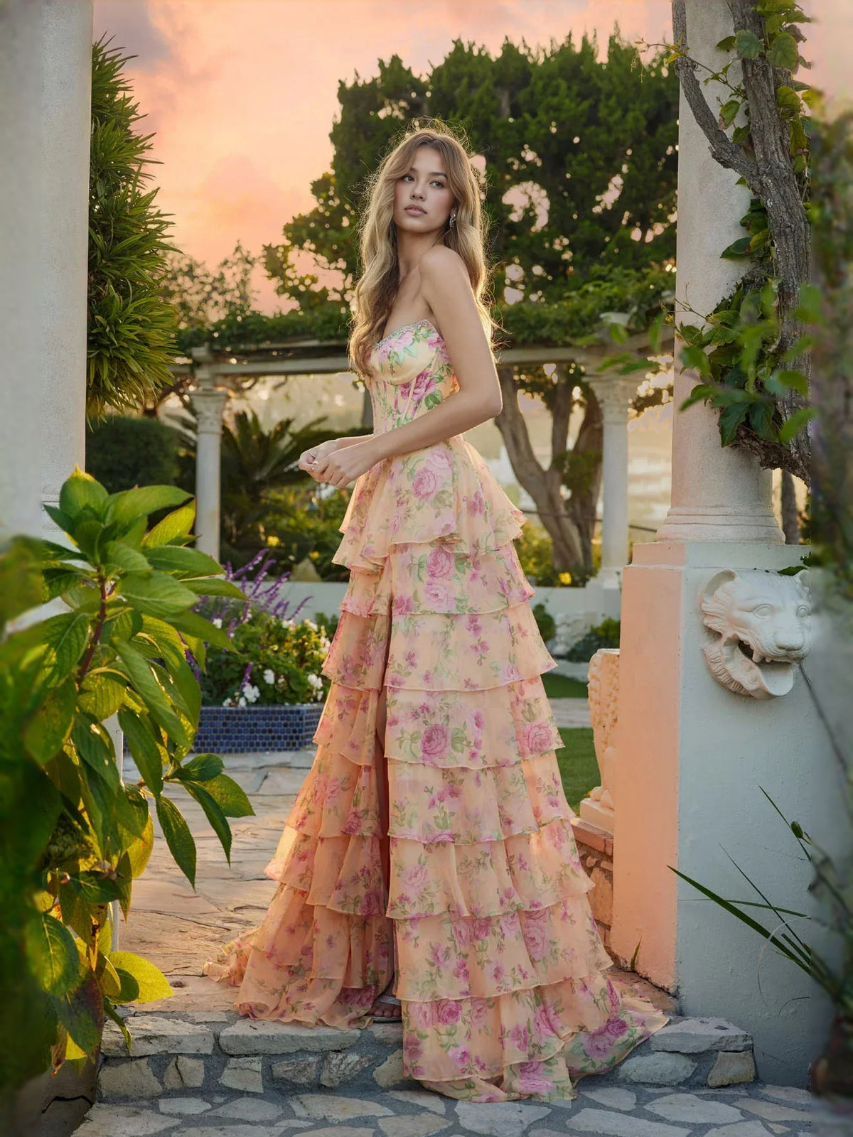 As Picture floor-length prom dress, alternate view showing the dress shape and hem