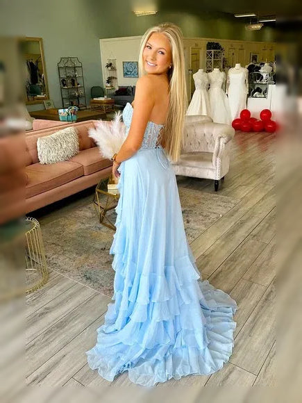 Yellow floor-length prom dress, alternate view showing the dress shape and hem