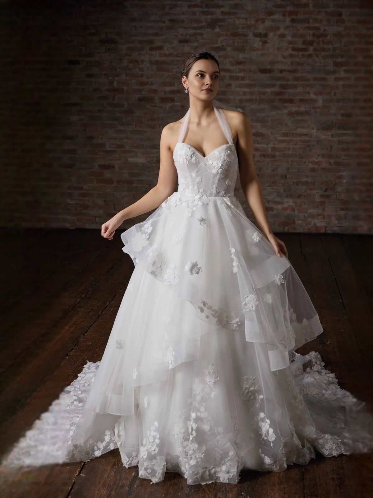 White floor-length wedding dress, alternate view showing the dress shape and hem