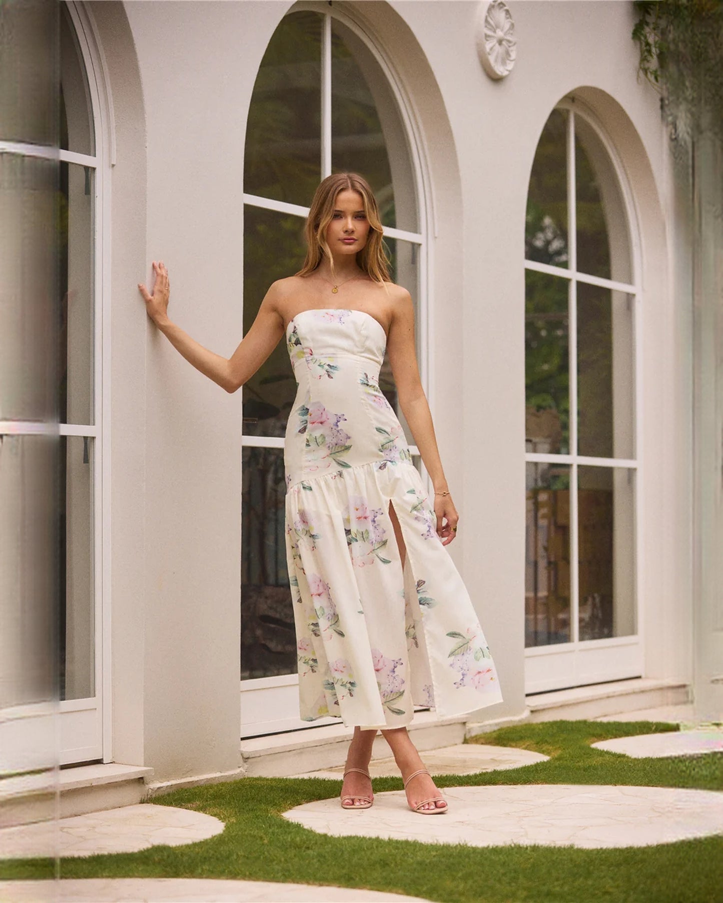 strapless chiffon a-line maxi bridesmaid dress - image 3