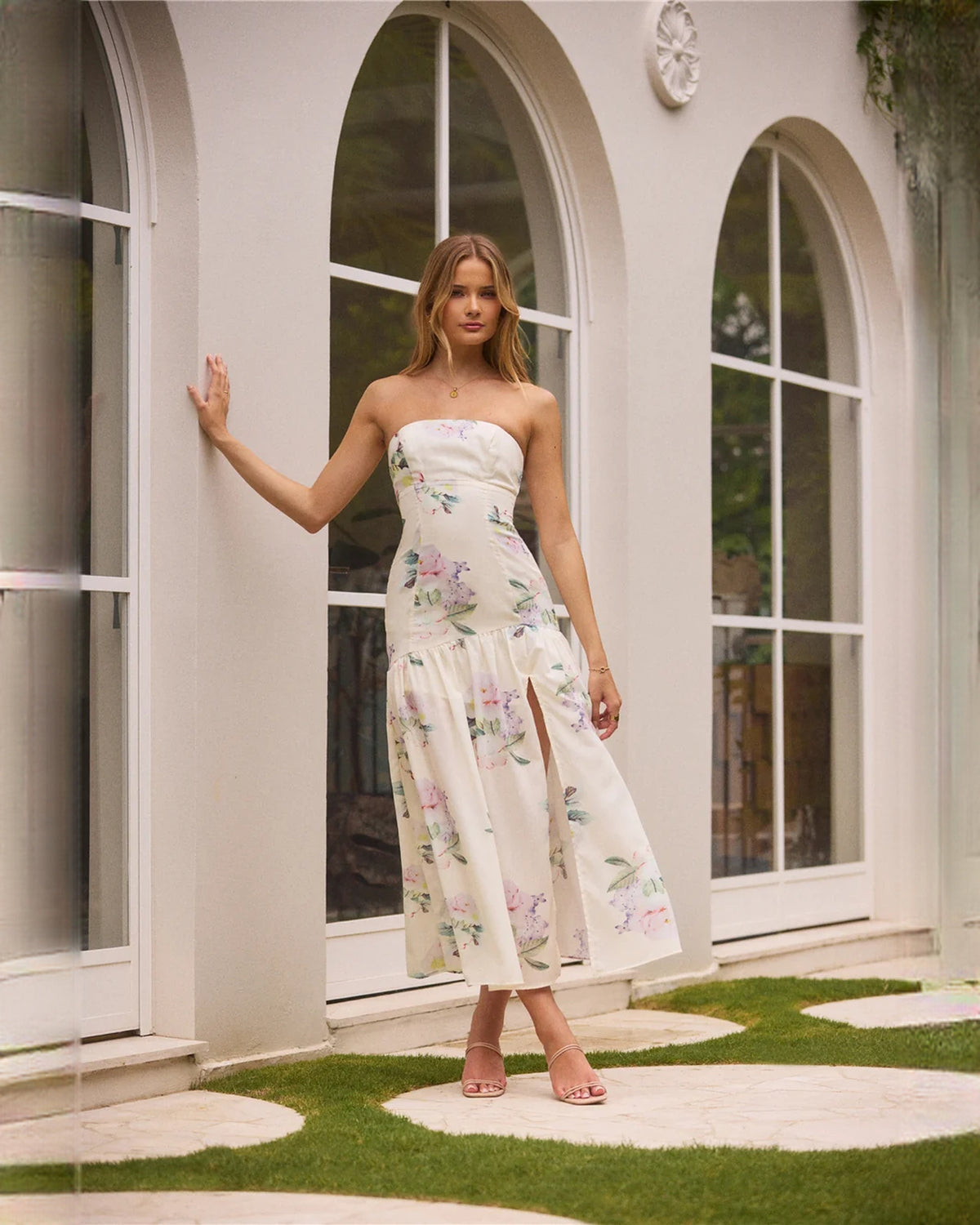 strapless chiffon a-line maxi bridesmaid dress - image 3