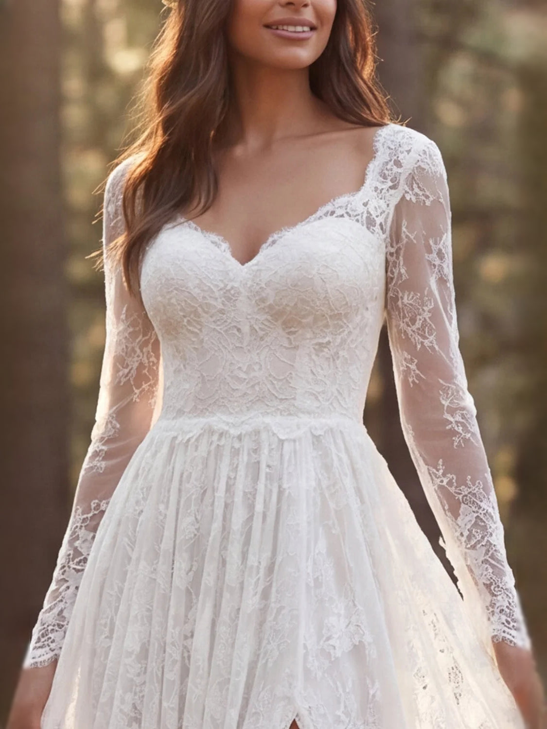Ivory floor-length wedding dress, alternate view showing the dress shape and hem