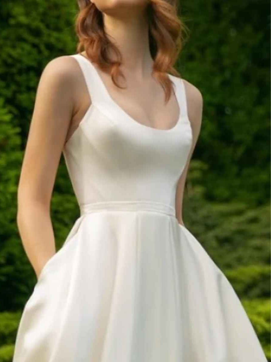 Crimson Red midi bridesmaid dress, alternate view showing the dress shape and hem
