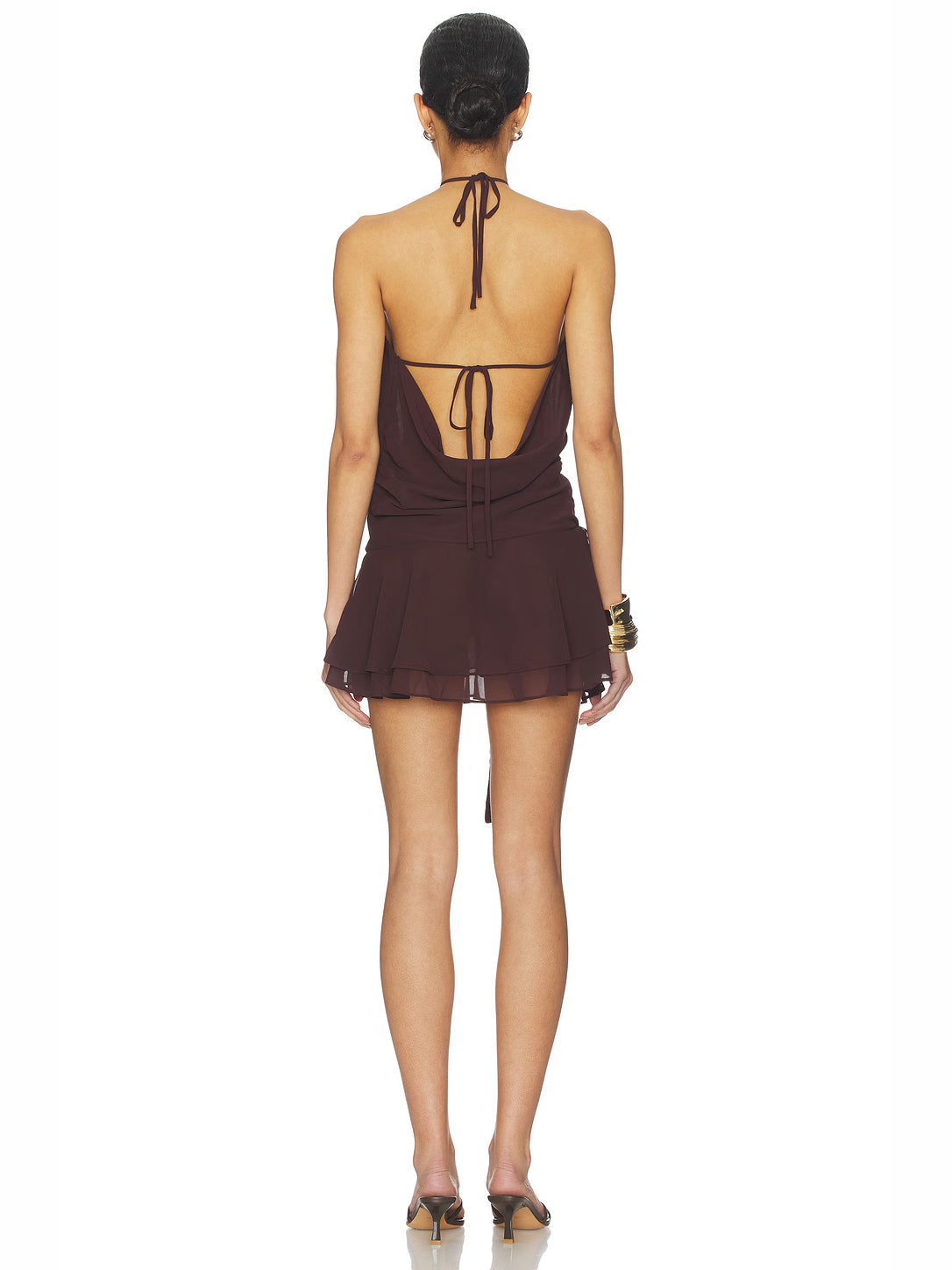 Red mini homecoming dress, alternate view showing the dress shape and hem