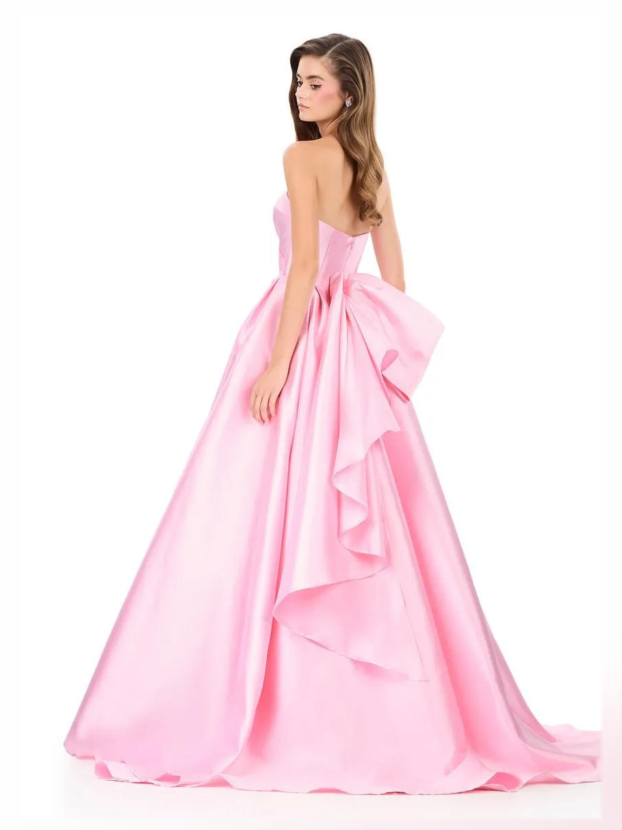 Pink maxi prom dress, alternate view showing the dress shape and hem