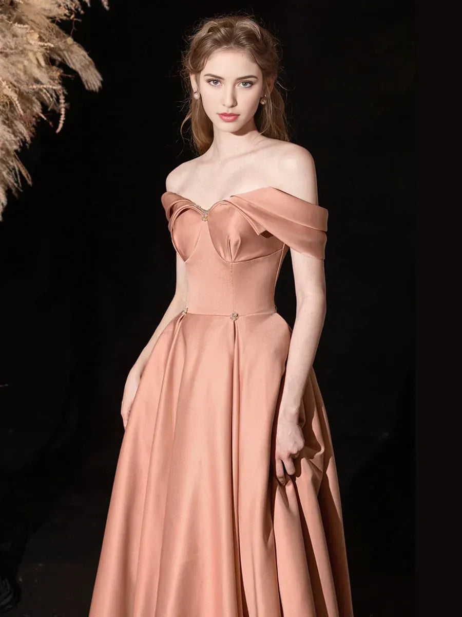 Pearl Pink maxi prom dress, alternate view showing the dress shape and hem