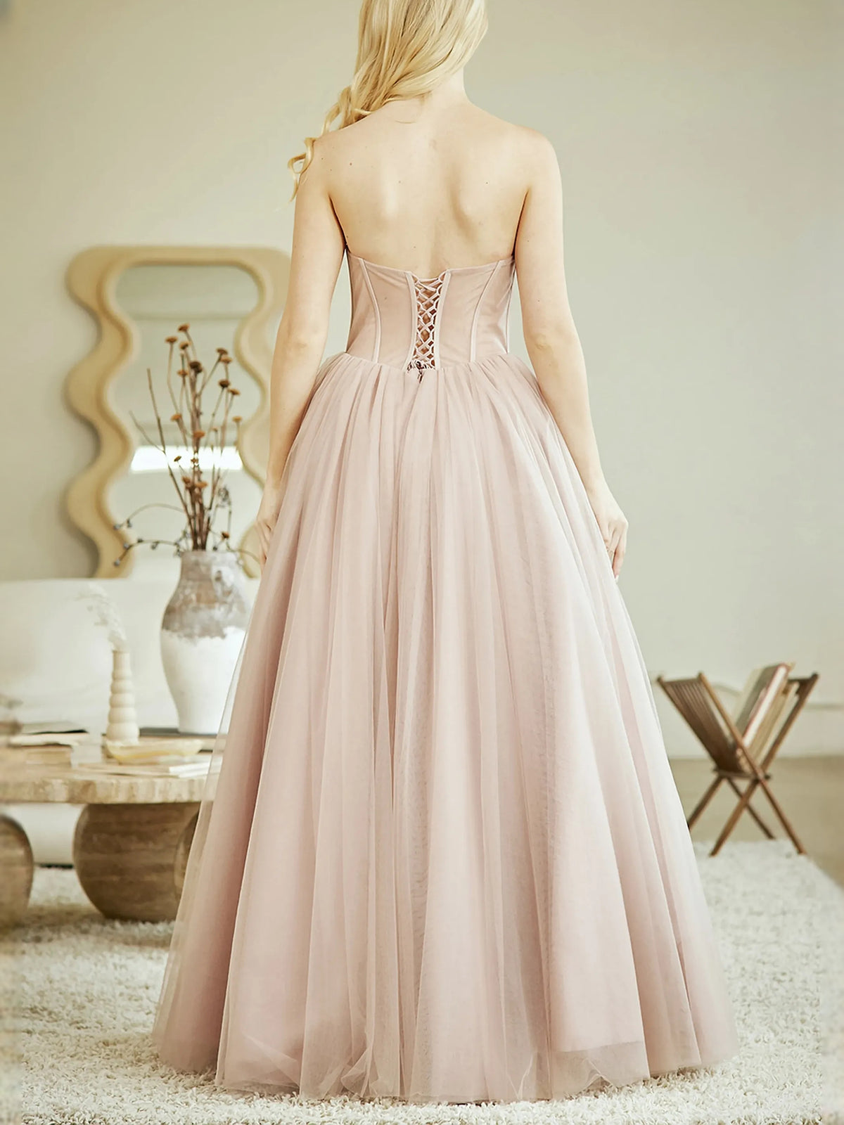Blush Pink floor-length prom dress, alternate view showing the dress shape and hem