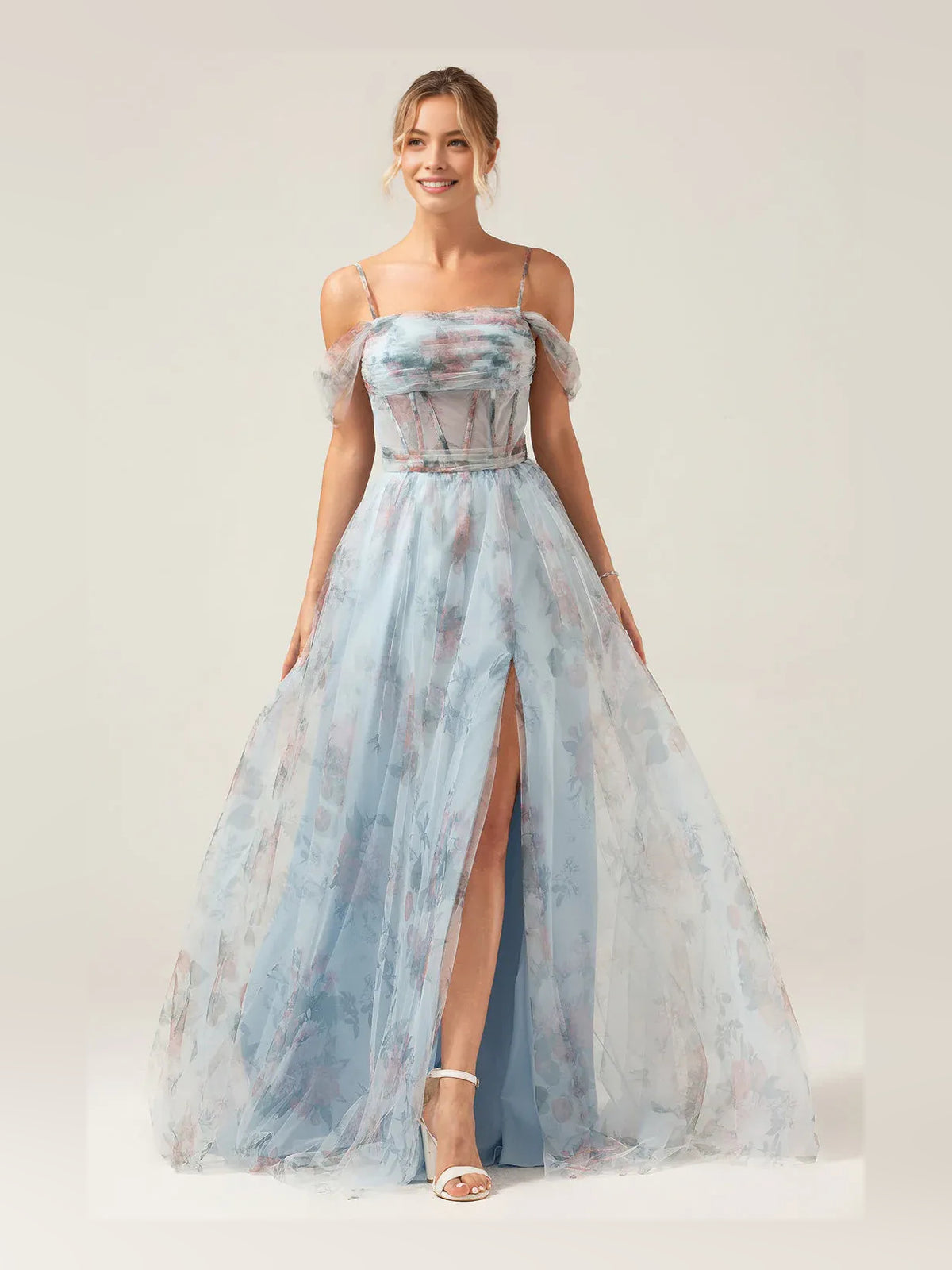 As Picture floor-length prom dress, alternate view showing the dress shape and hem