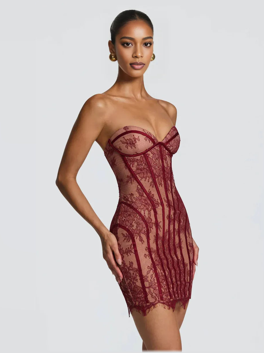 Black bodycon mini formal dress with floral print, alternate view