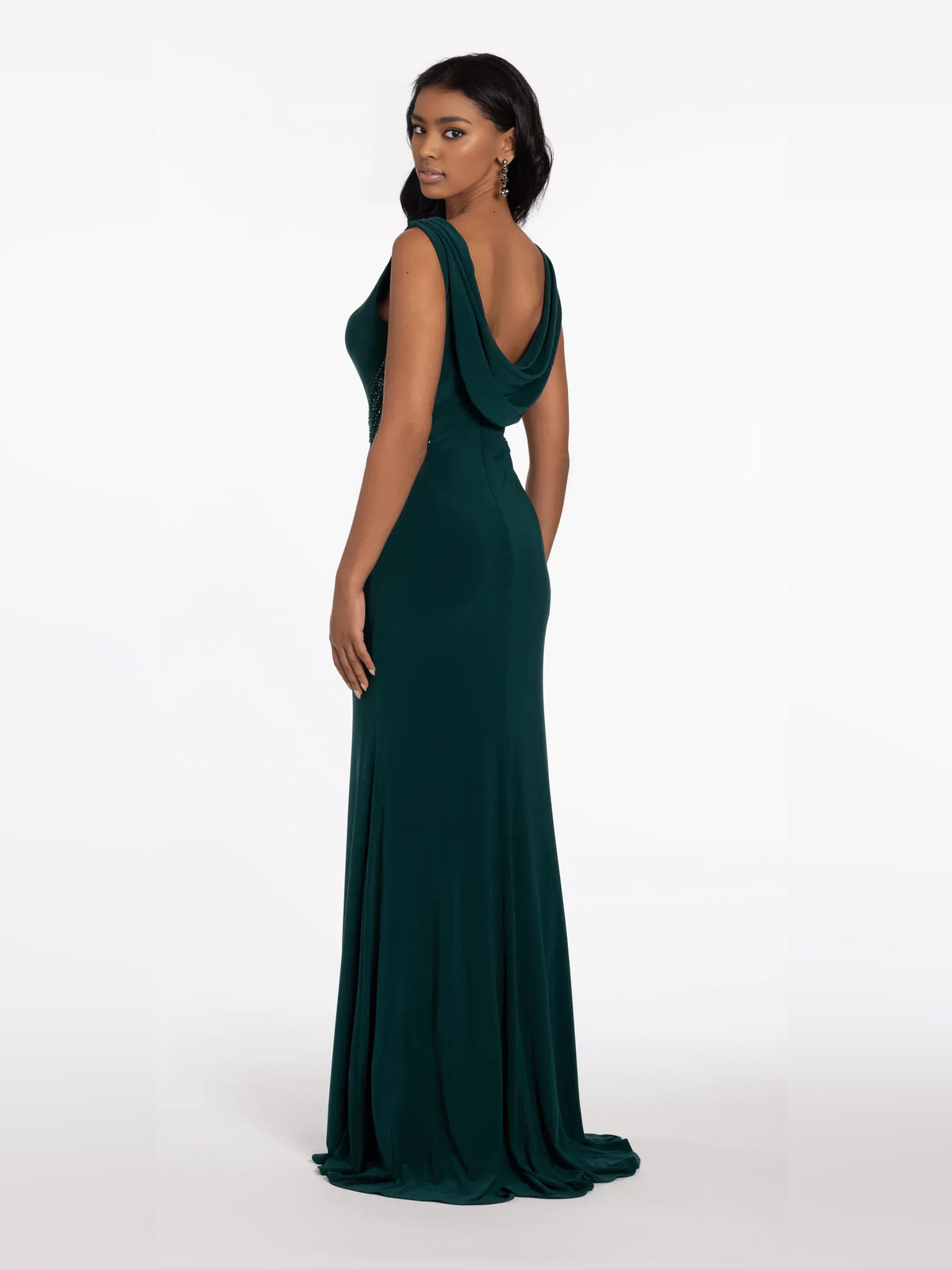 Dark Green floor-length mother of the bride dress, alternate view showing the dress shape and hem