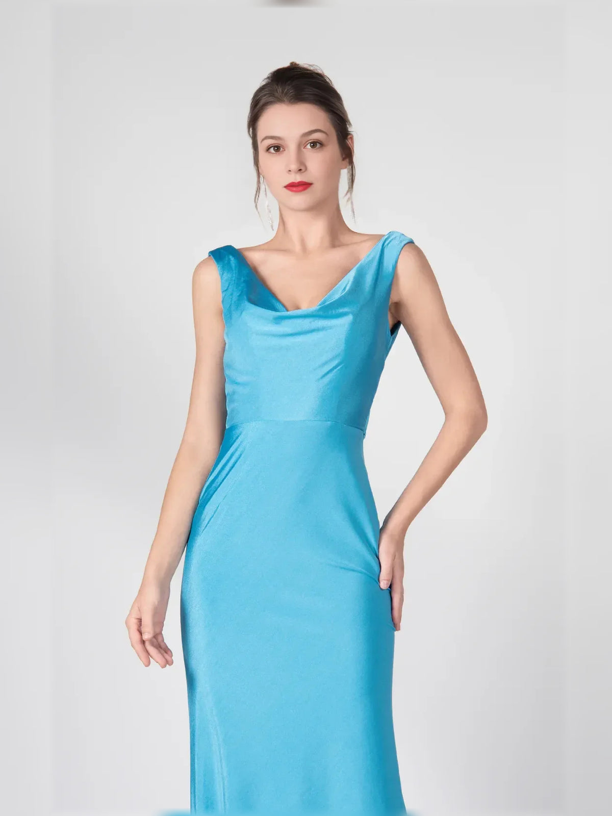 Caribbean mermaid floor-length formal dress with V-neckline, alternate view showing the bodice