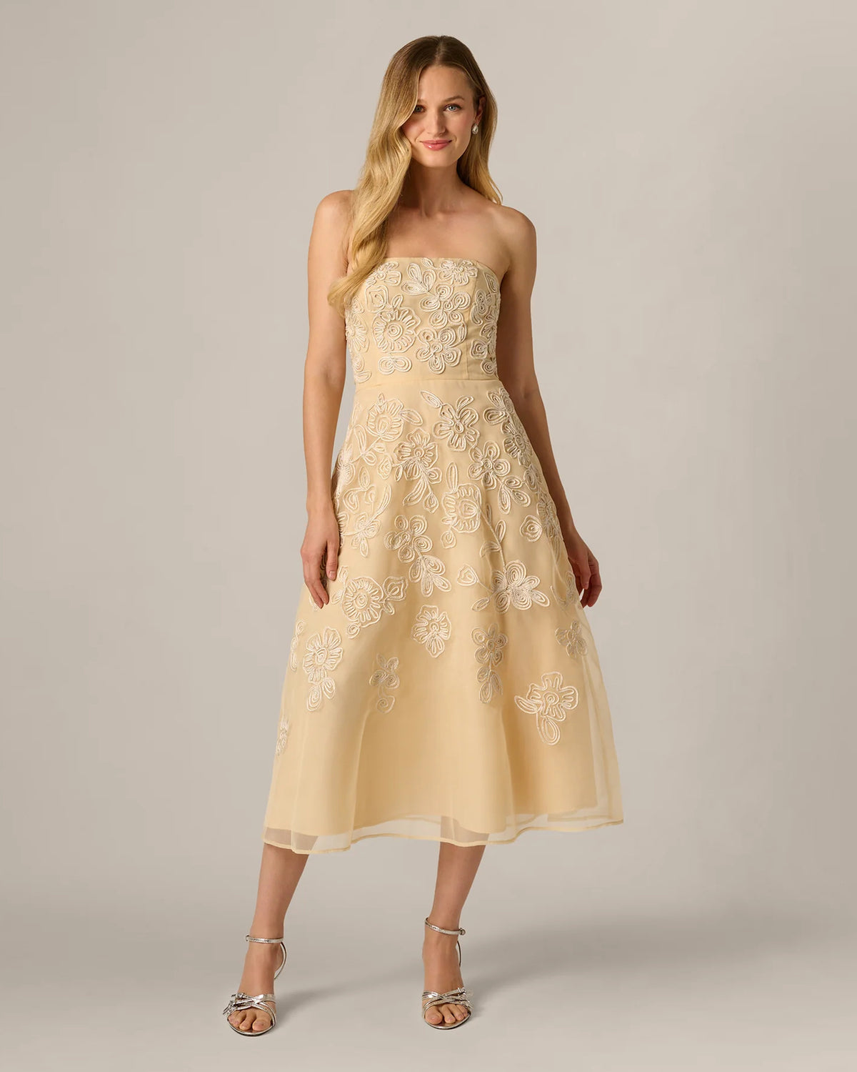 strapless a-line midi mother of the bride dress - image 3