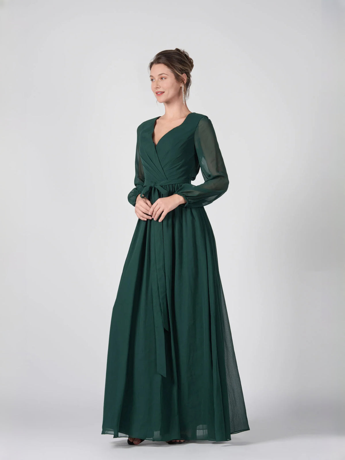 Dark Green floor-length bridesmaid dress, alternate view showing the dress shape and hem