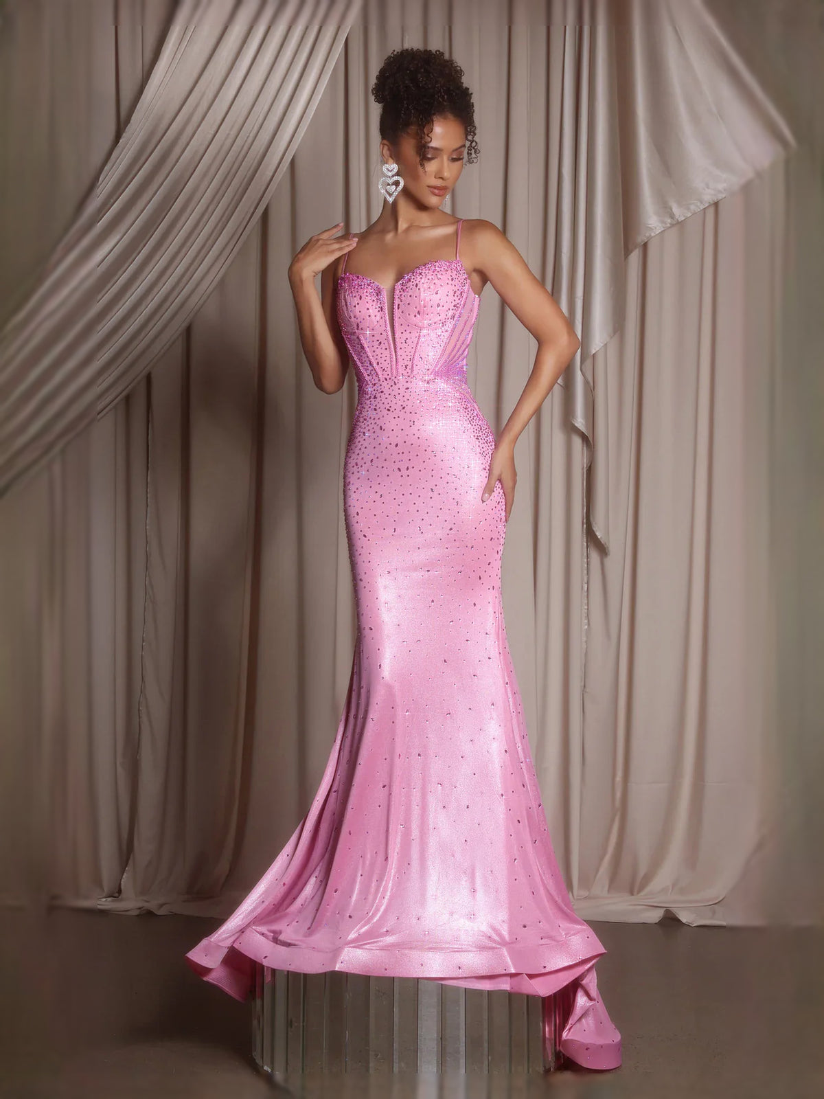 Hot Pink floor-length prom dress, alternate view showing the dress shape and hem