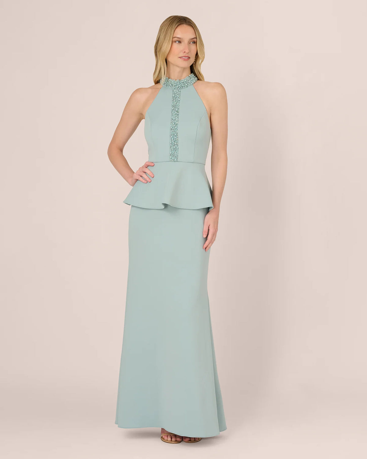 halter neck a-line maxi mother of the bride dress - image 3