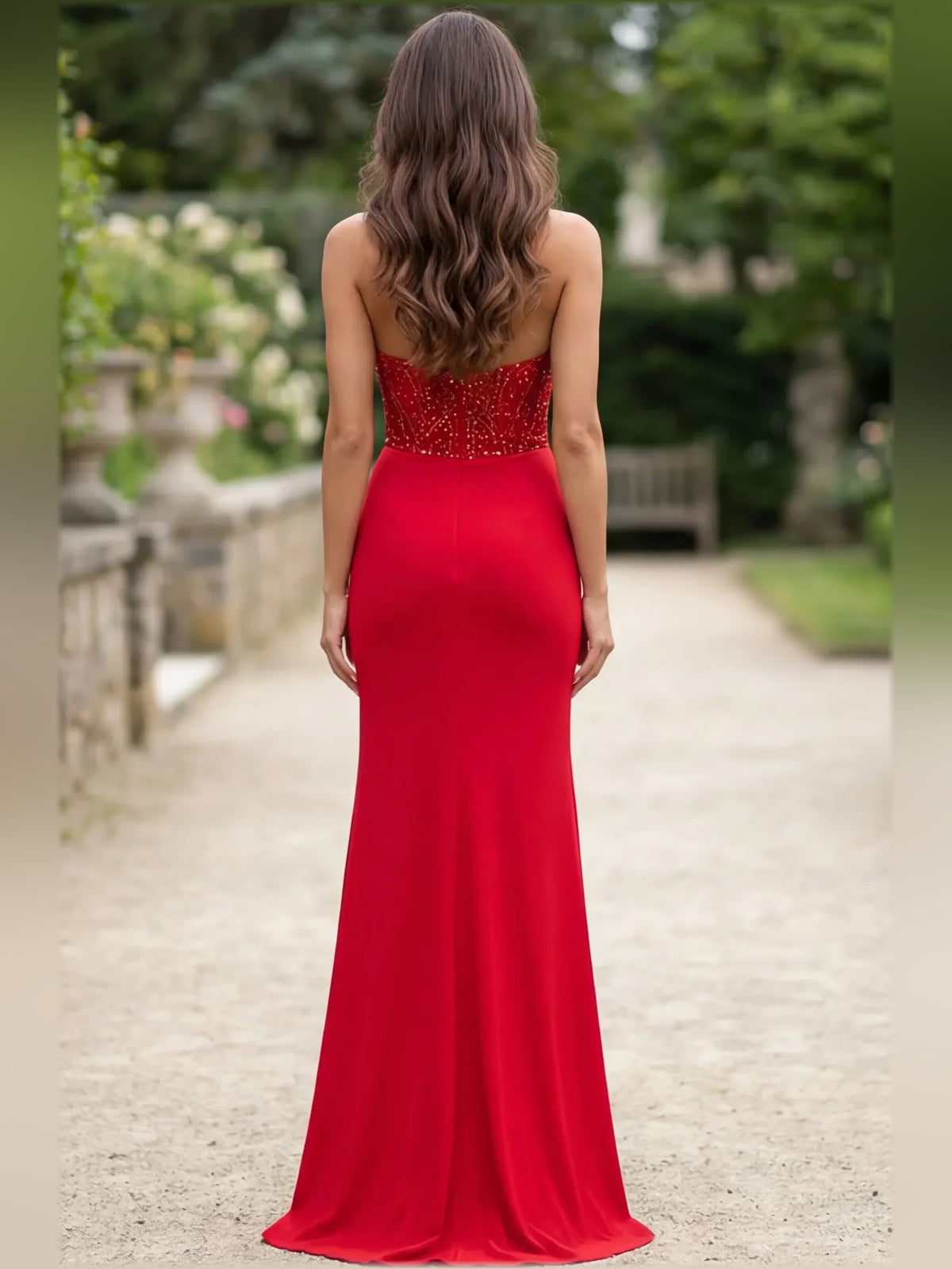 Black mermaid floor-length formal dress with beading, alternate view