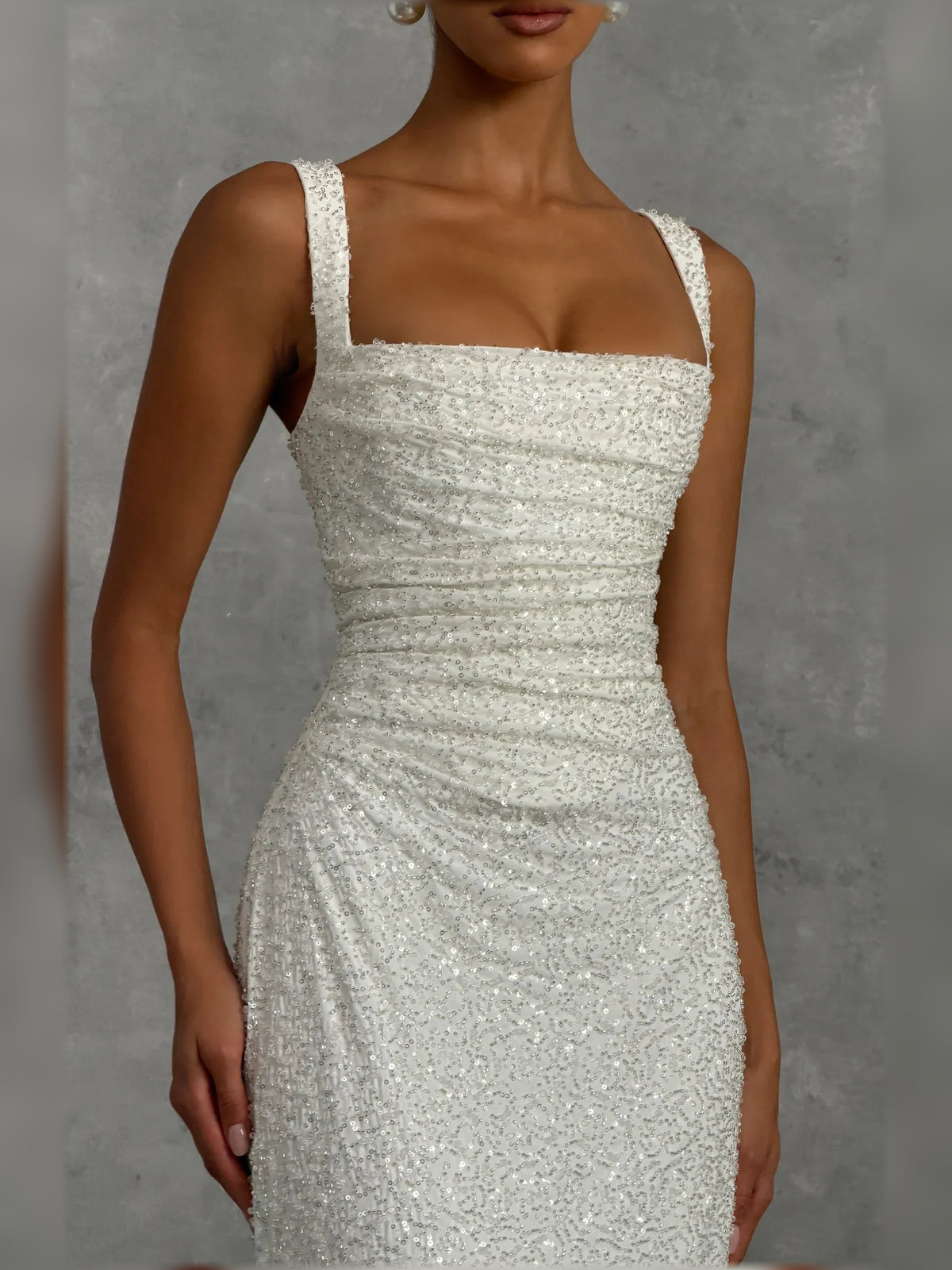 Ivory sheath floor-length formal dress with sequins, alternate view