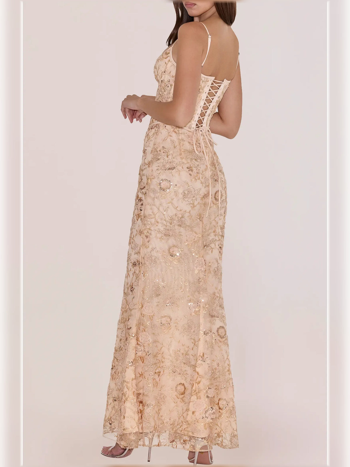 Peach mermaid floor-length formal dress with sequins, alternate view