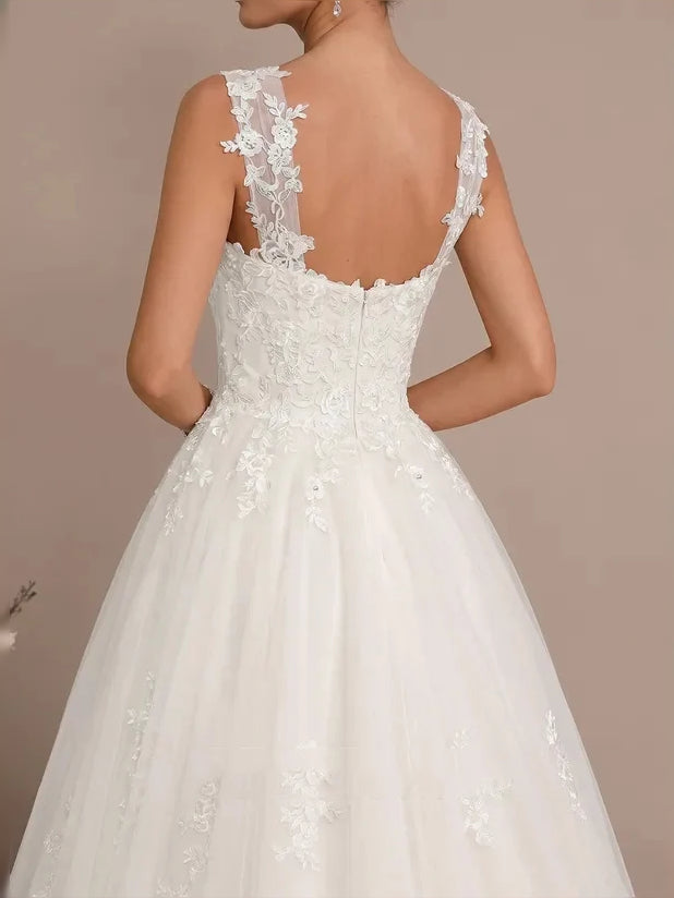 Ivory mini wedding dress, alternate view showing the dress shape and hem
