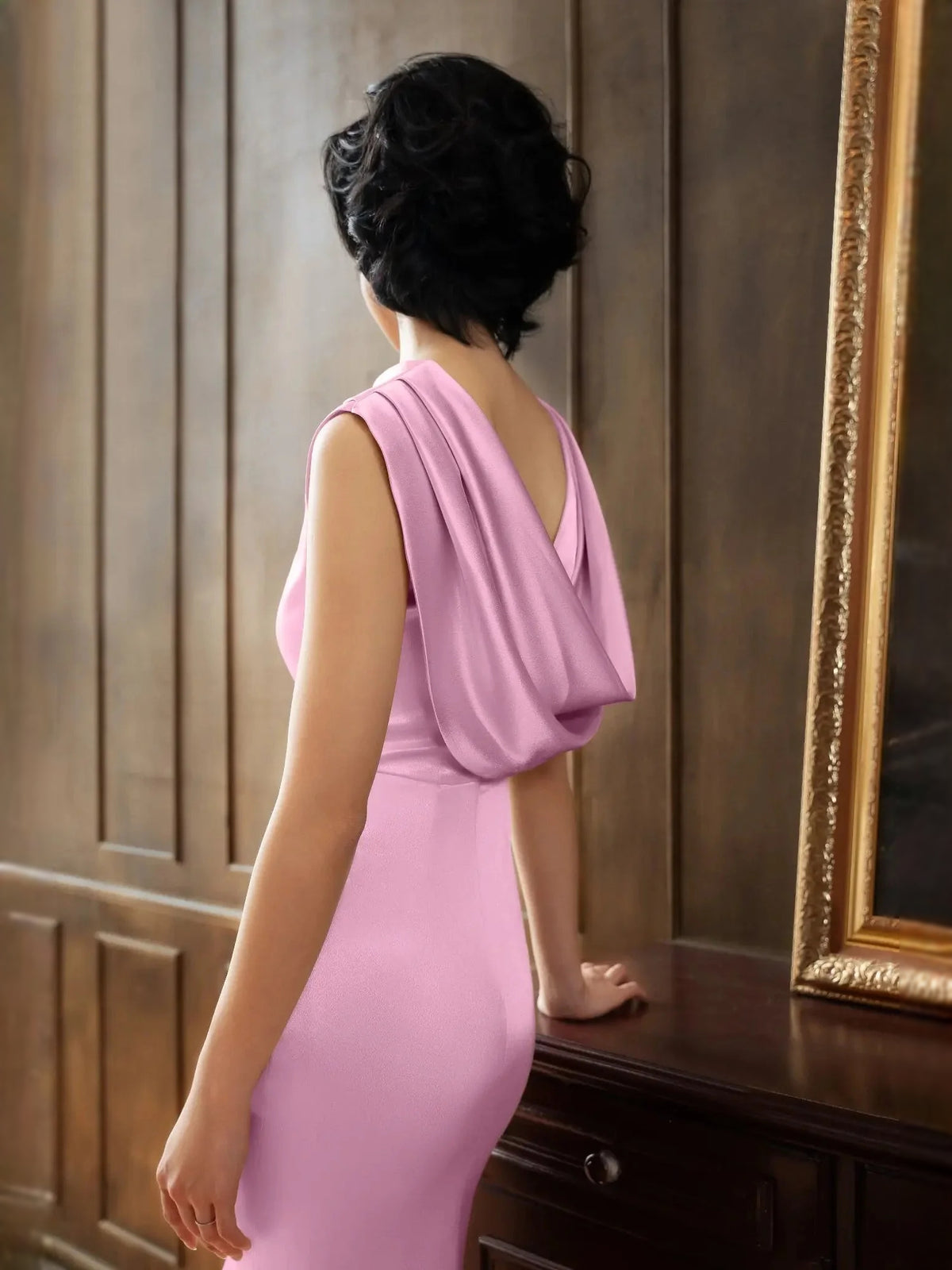 Light Pink maxi prom dress, alternate view showing the dress shape and hem