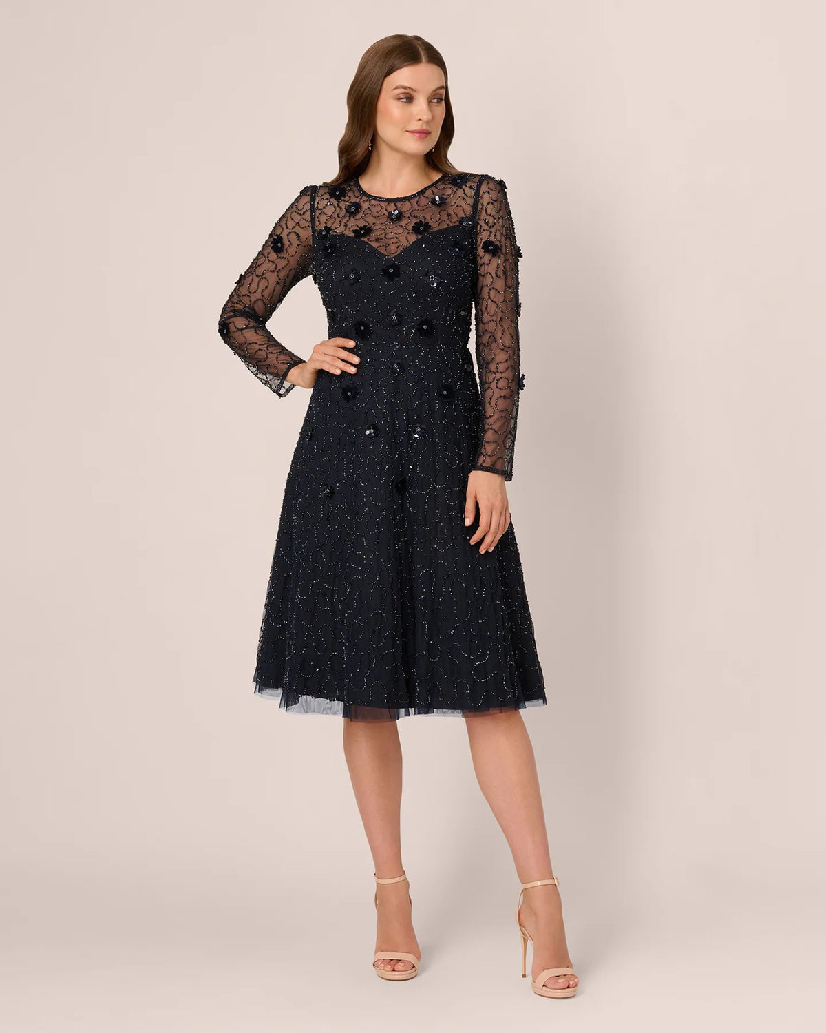 long-sleeve a-line midi mother of the bride dress - image 3