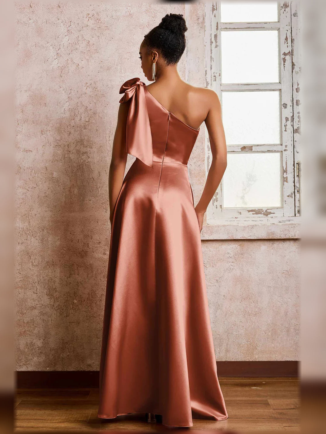 Light Pink a-line floor-length formal dress with skirt slit, alternate view
