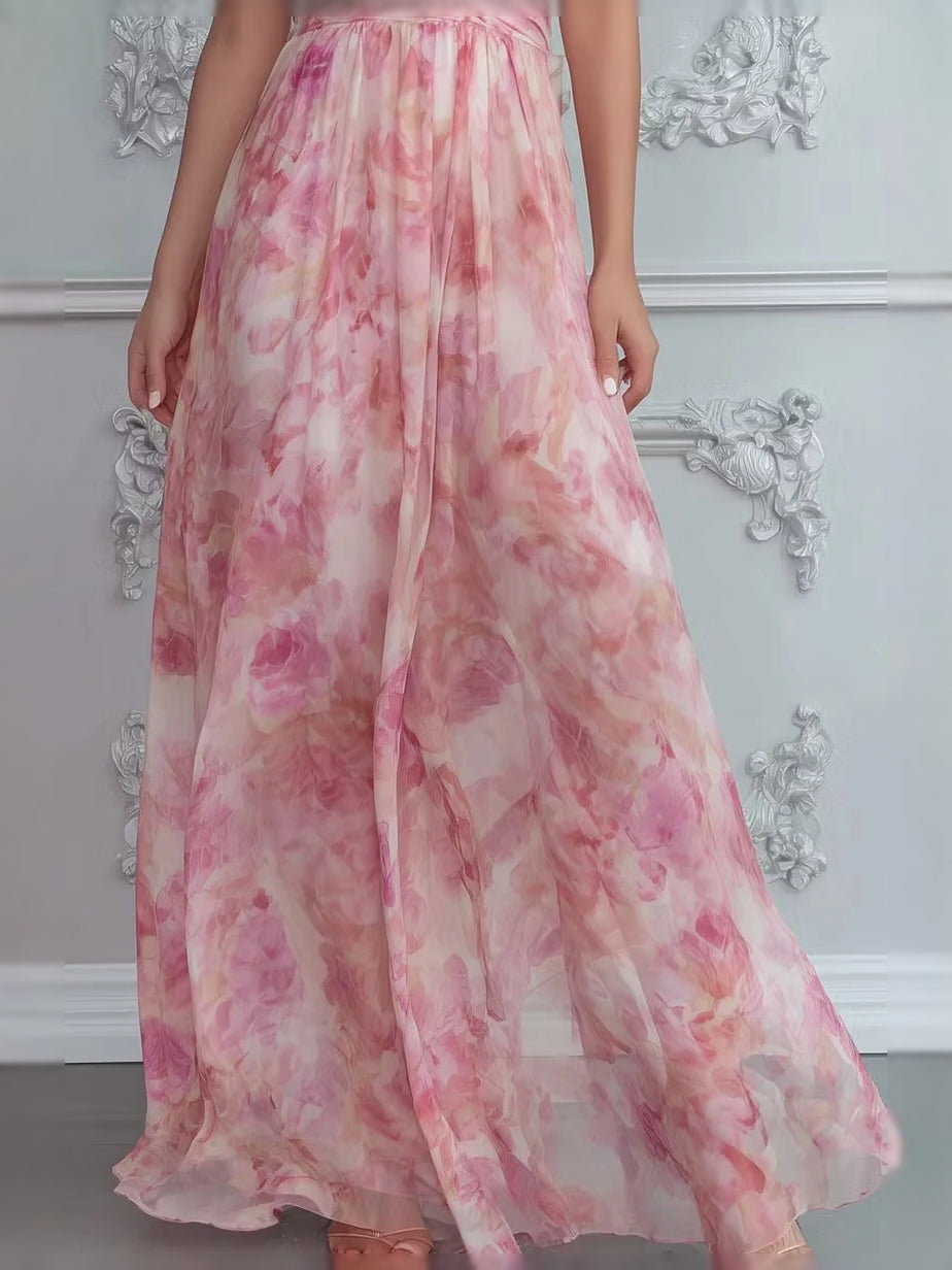 Dusty Pink floor-length bridesmaid dress, alternate view showing the dress shape and hem