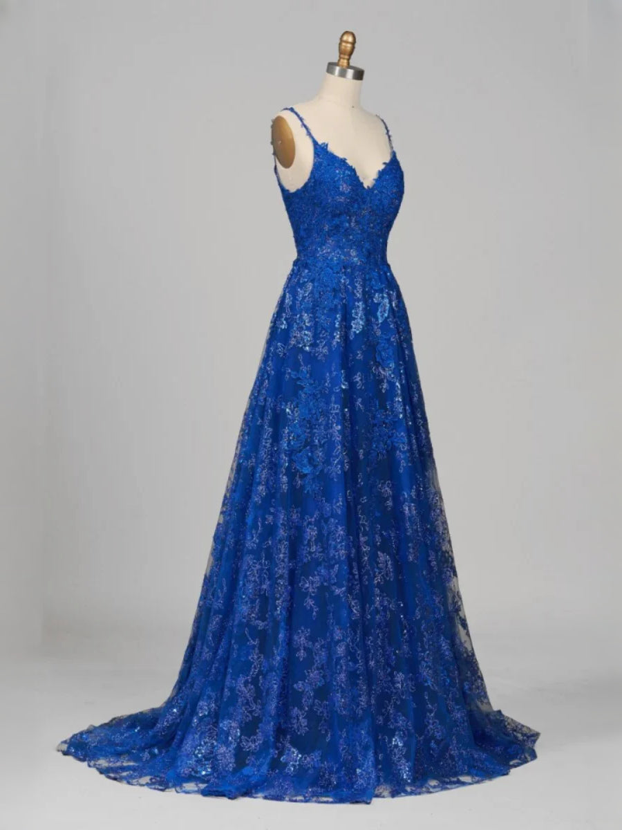Royal Blue floor-length prom dress, alternate view showing the dress shape and hem