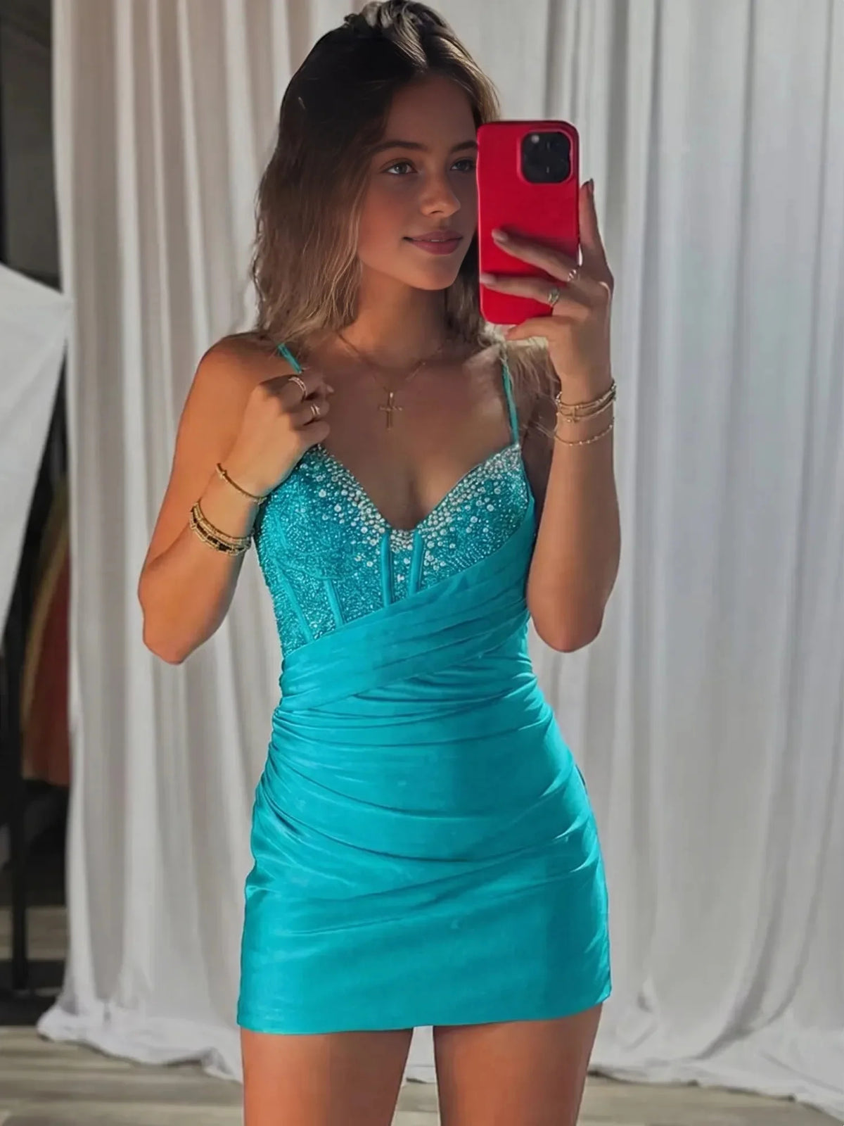 Spa mini homecoming dress, alternate view showing the dress shape and hem