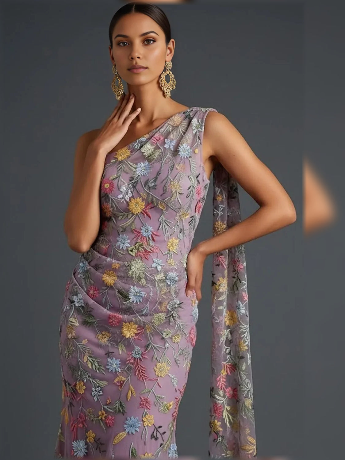 Mauve mermaid floor-length formal dress with draping, alternate view