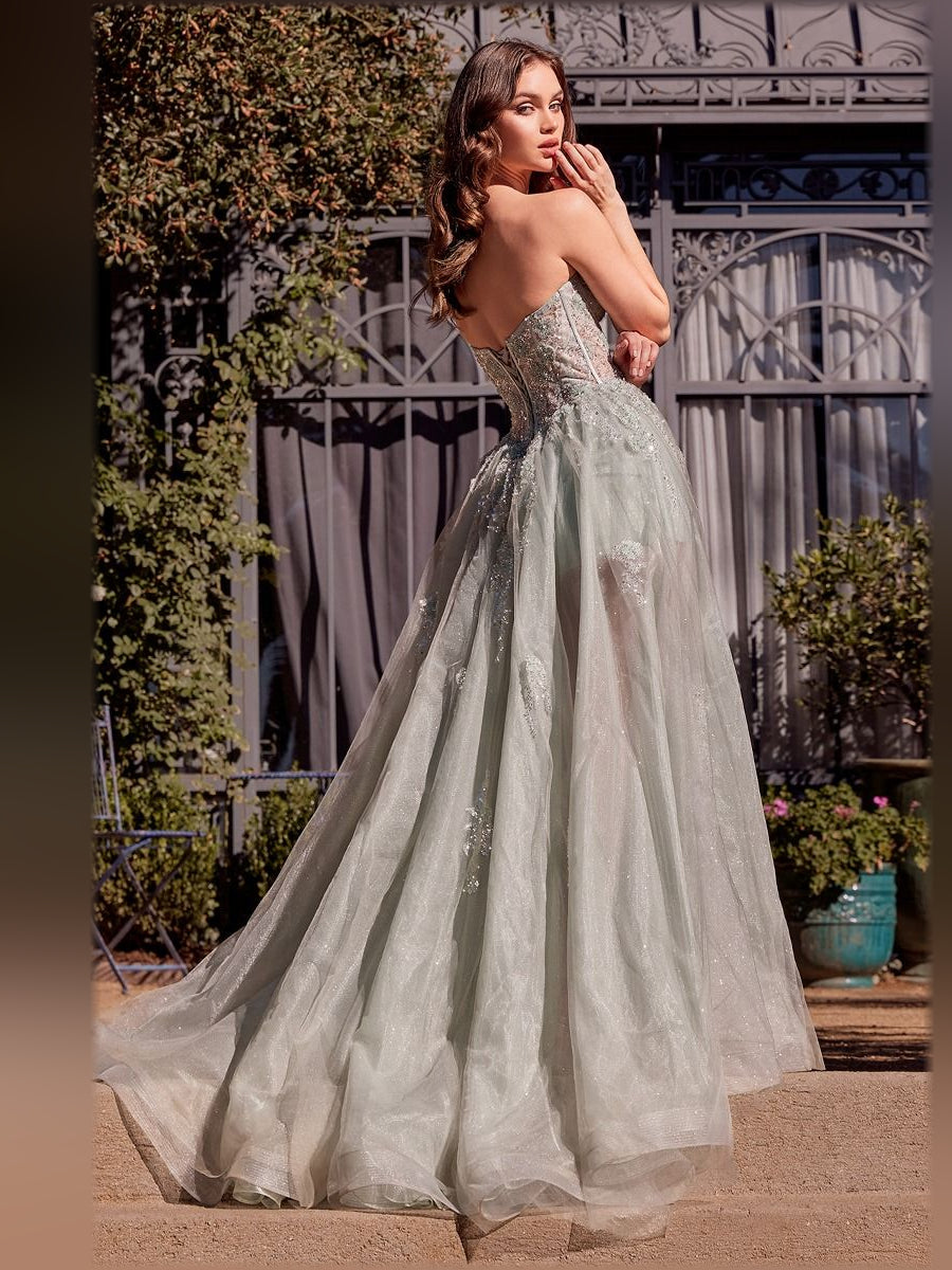 Lavender a-line floor-length formal dress with corset-style bodice, alternate view