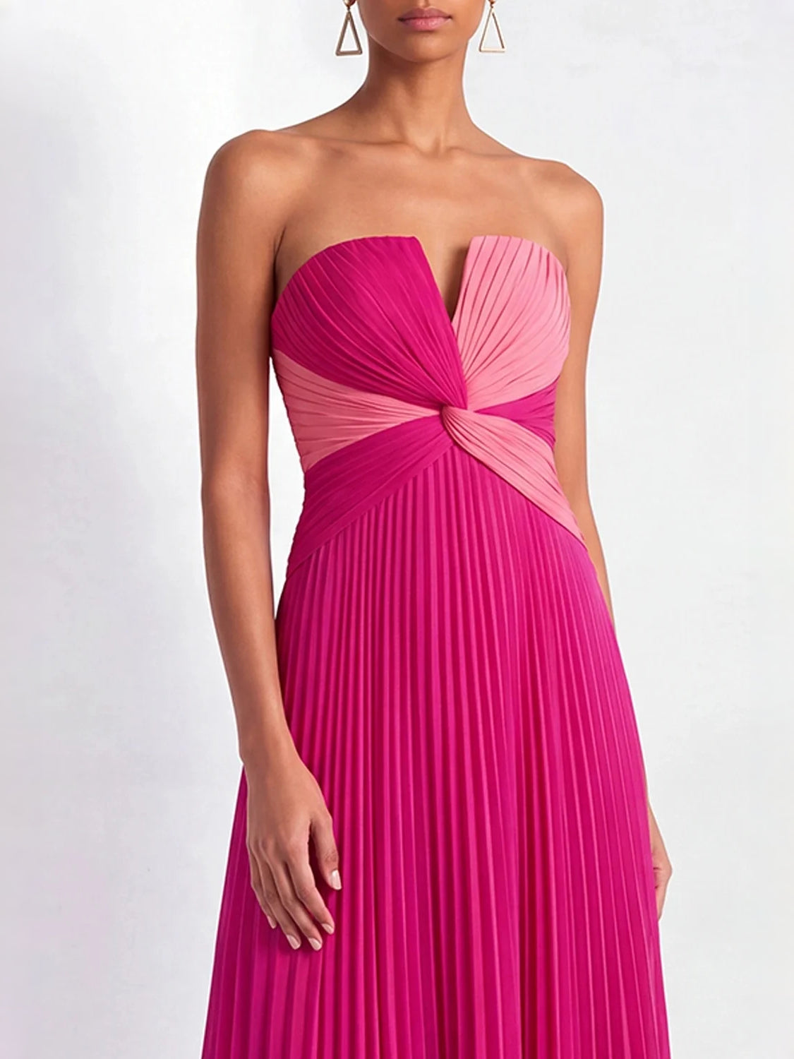 Hot Pink maxi bridesmaid dress, alternate view showing the dress shape and hem