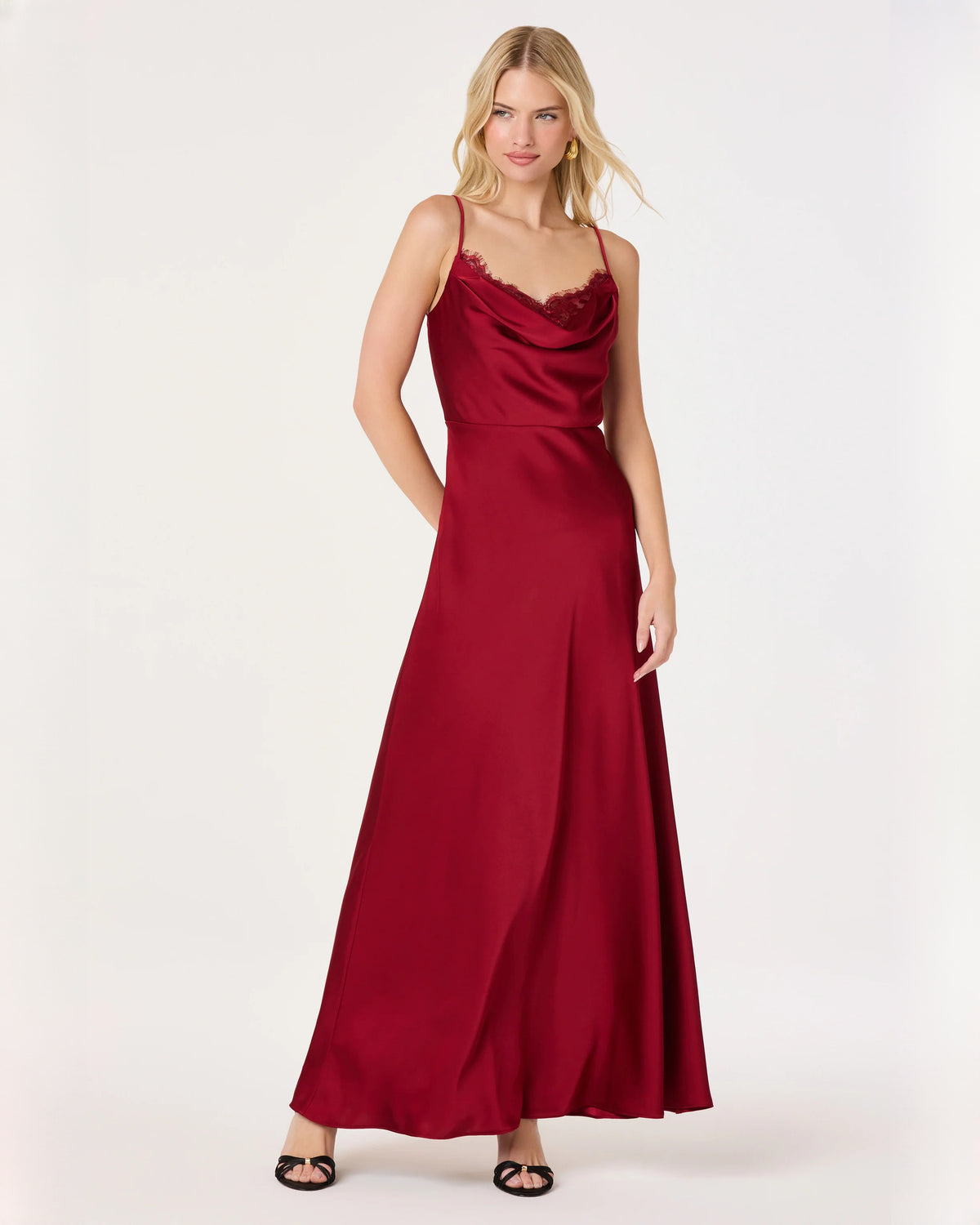 cowl neck satin a-line maxi bridesmaid dress - image 3
