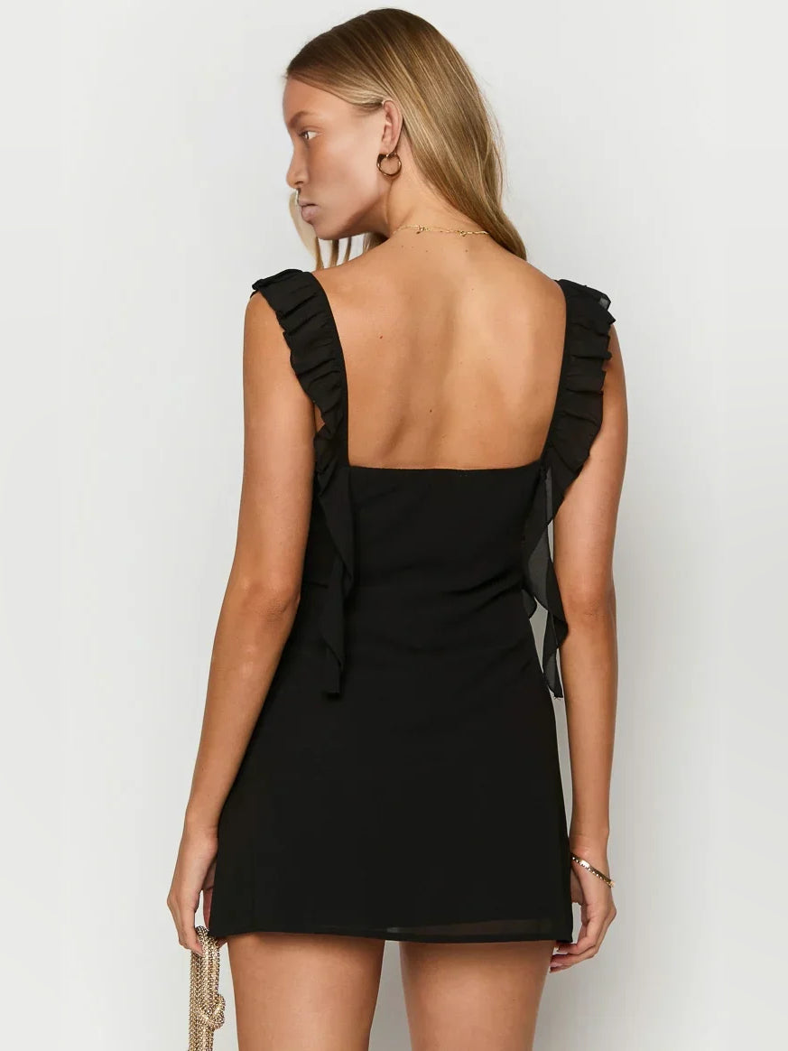 Blue mini homecoming dress, alternate view showing the dress shape and hem