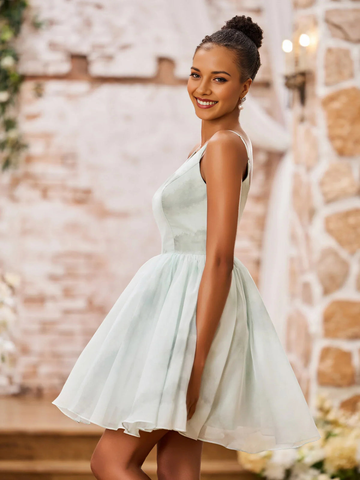 As Picture mini homecoming dress, alternate view showing the dress shape and hem